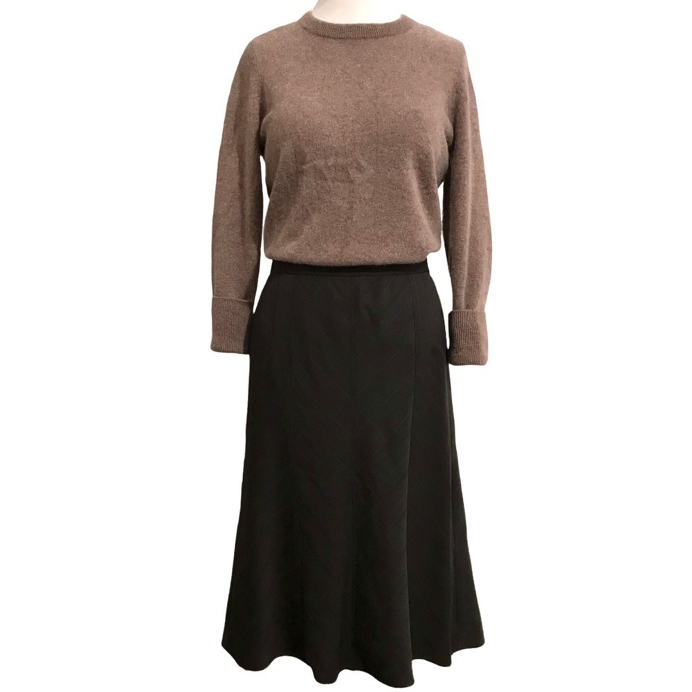 Magaschoni Brown Wool Diagonal Pinstripe A-Line Skirt Size 6